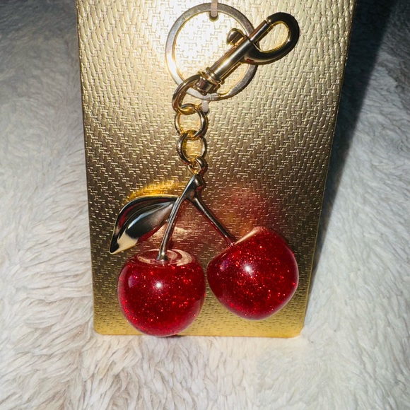 XOXO Red Cherry Keychain Charm With Gold Details - Picture 2 of 2
